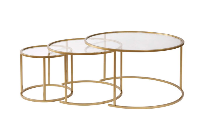 Aurum Juego de 3 Mesas de Café Redondas 80, 60, 42 cm Doradas y Transparentes Aurum Juego de 3 Mesas de Café Redondas 80, 60, 42 cm Doradas y Transparentes