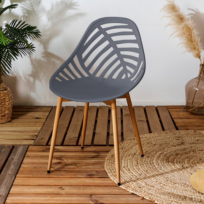 Home Deco Factory Silla Exterior Gris Alameda Plástico PP y Hierro, 52.3x53.3x83.4 cm