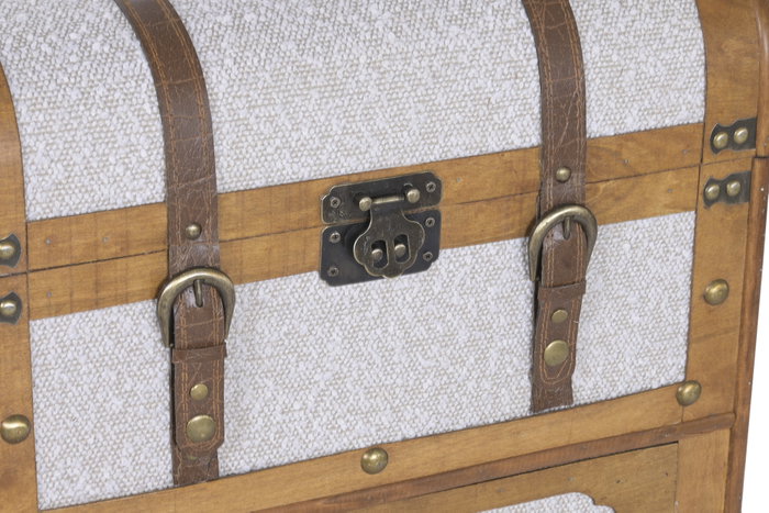 DKD Home Decor Cajonera Alpino, 3 Cajones, Blanco y Marrón, Madera y Poliéster, 35 x 71.5 x 45 cm