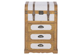 DKD Home Decor Cajonera Alpino, 3 Cajones, Blanco y Marrón, Madera y Poliéster, 35 x 71.5 x 45 cm