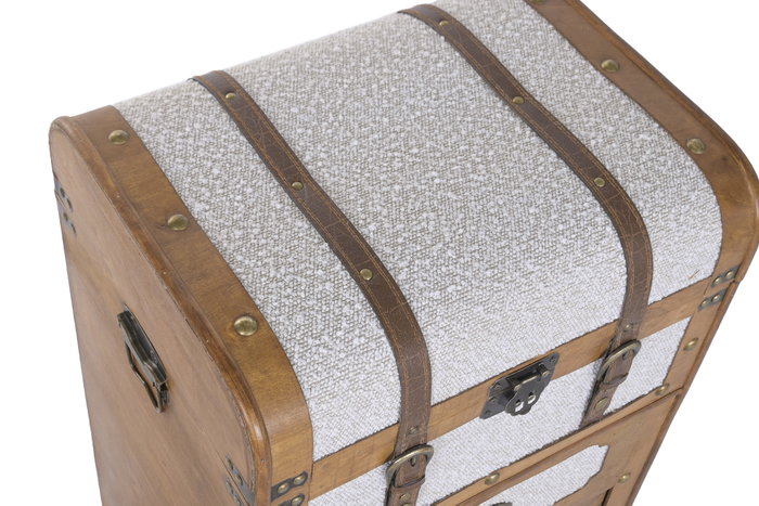 DKD Home Decor Cajonera Alpino, 3 Cajones, Blanco y Marrón, Madera y Poliéster, 35 x 71.5 x 45 cm