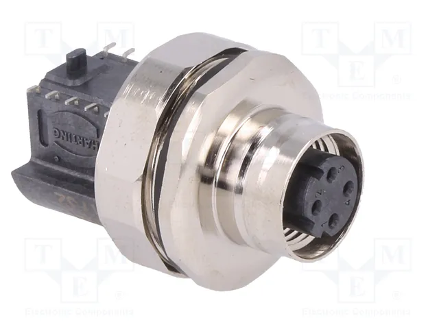 HARTING Conector M12 Hembra 4 Pines Recto PoE Industrial