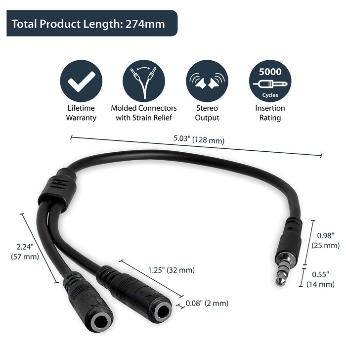 StarTech.com Adaptador de Auriculares con Micrófono Mini-Jack 3,5mm 4 Pines a 2x3,5mm Separados M-H - 0,2m Negro