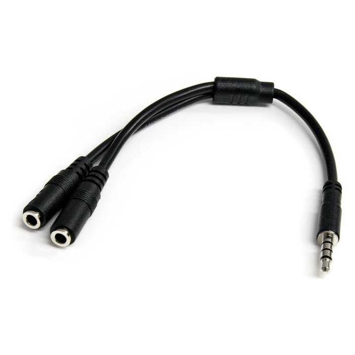 StarTech.com Adaptador de Auriculares con Micrófono Mini-Jack 3,5mm 4 Pines a 2x3,5mm Separados M-H - 0,2m Negro