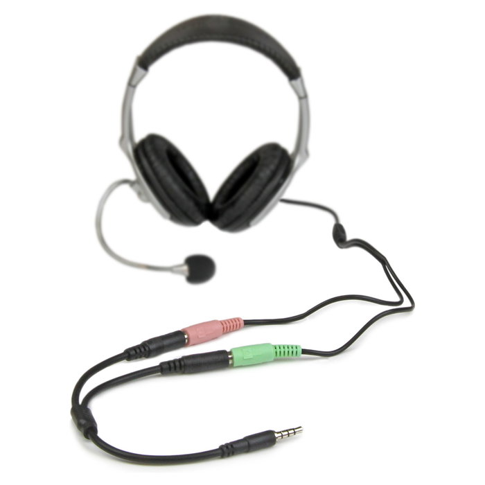 StarTech.com Adaptador de Auriculares con Micrófono Mini-Jack 3,5mm 4 Pines a 2x3,5mm Separados M-H - 0,2m Negro