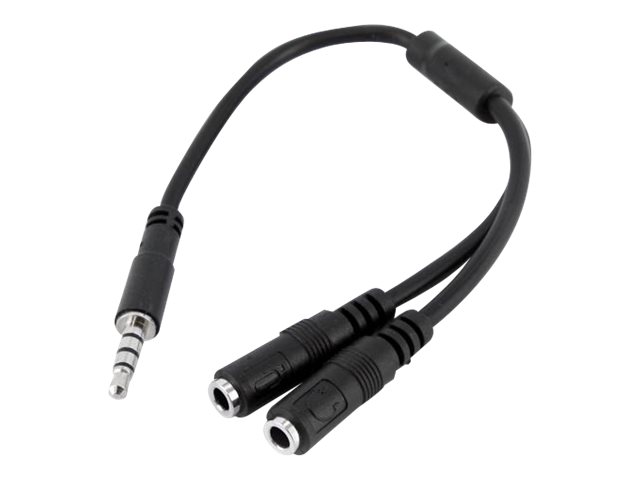 Startech Adaptador Mini Jack 3.5mm TRRS Macho a 2x Hembra para Separar Audio y Micrófono, 20 cm, CTIA, Negro