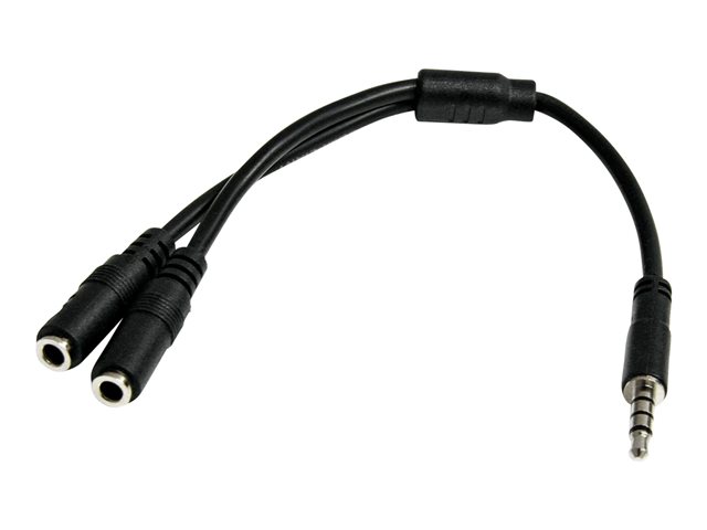 Startech Adaptador Mini Jack 3.5mm TRRS Macho a 2x Hembra para Separar Audio y Micrófono, 20 cm, CTIA, Negro