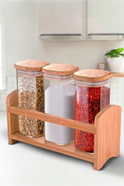 Hermia MCH0009876 Juego de Cajas de Almacenamiento 4 Piezas Plástico Transparente con Tapas de Bambú