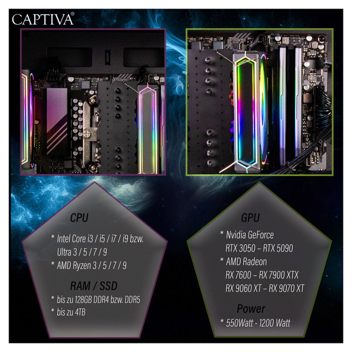 Captiva PC Highend Gaming R98-664 Ryzen 7 7800X3D 32GB 1TB SSD RTX 5070Ti Win11