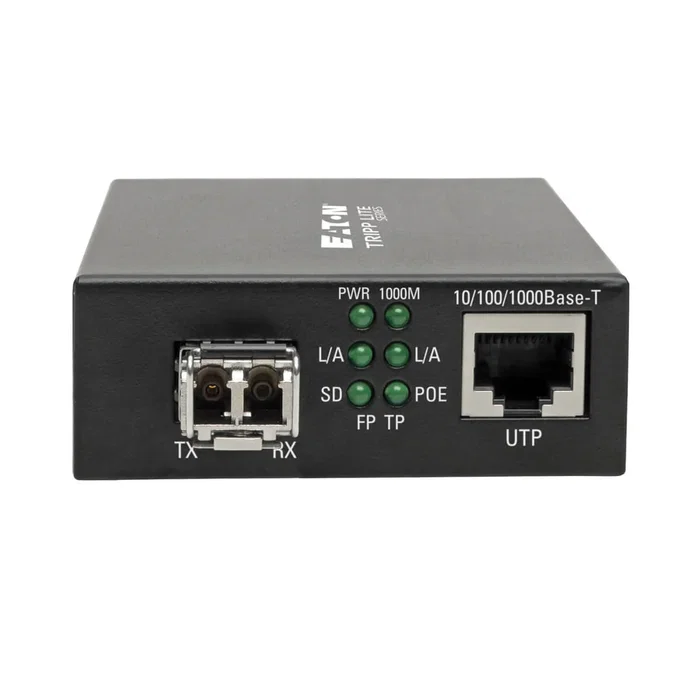 Eaton Tripp Lite N785-INT-PLCMM1 Convertidor de Medio Fibra/Cobre Gigabit 1000 Mbit/s 850nm, PoE+ (802.3at), 550m, LC, Negro