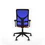 Silla de oficina Motilla con mecanismo Sincro tapizada con Tela color Naranja oscuro y malla color Azul. Equipada con lumbar 1D, Brazos 3D y Ruedas 65 mm parqué