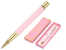 Belius Macaron Bliss Bolígrafo, Rosa y Dorado, Tinta Azul, Punta 0,8 mm, Elegante Diseño Hexagonal para Escribir con Estilo