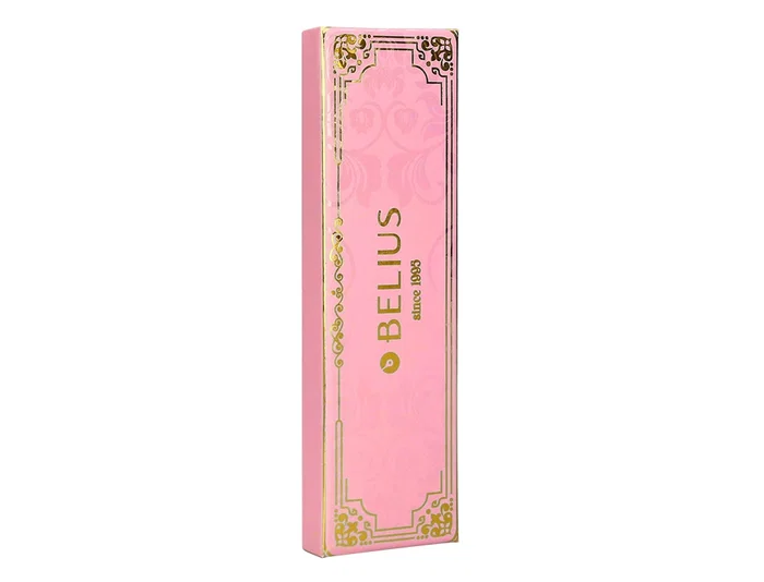 Belius Macaron Bliss Bolígrafo, Rosa y Dorado, Tinta Azul, Punta 0,8 mm, Elegante Diseño Hexagonal para Escribir con Estilo