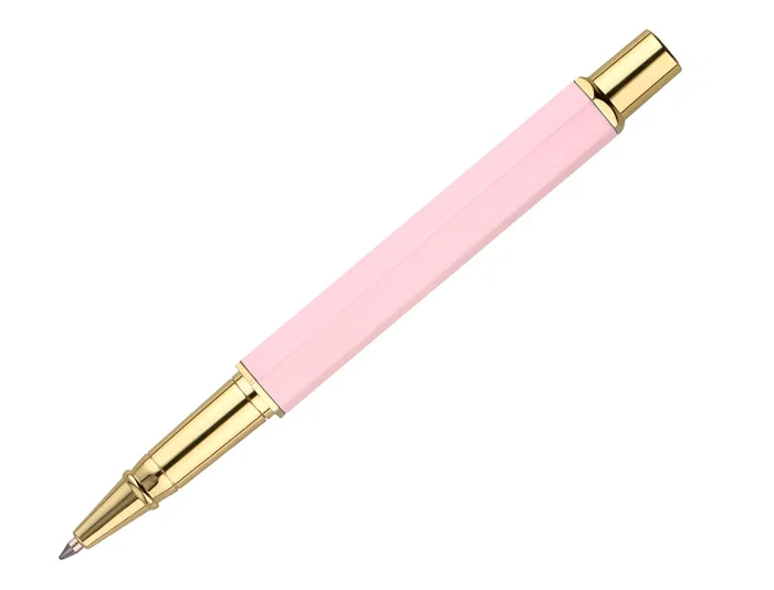 Belius Macaron Bliss Bolígrafo, Rosa y Dorado, Tinta Azul, Punta 0,8 mm, Elegante Diseño Hexagonal para Escribir con Estilo