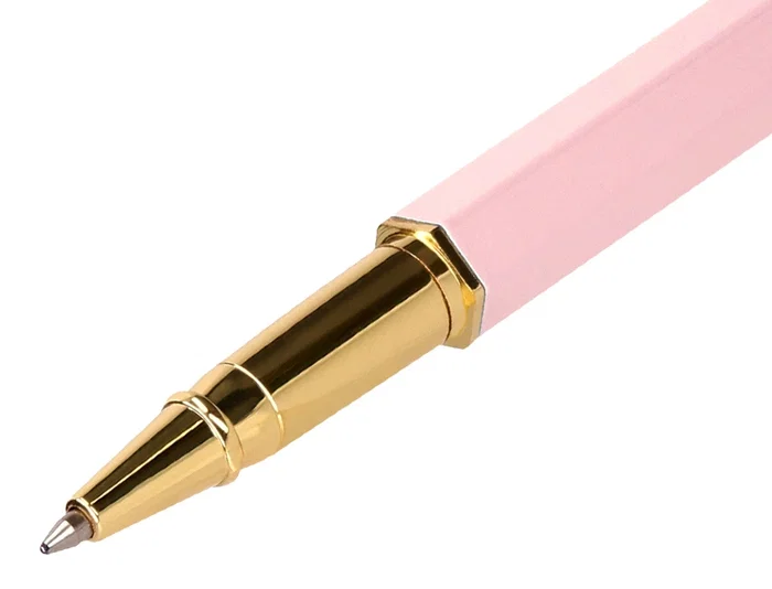 Belius Macaron Bliss Bolígrafo, Rosa y Dorado, Tinta Azul, Punta 0,8 mm, Elegante Diseño Hexagonal para Escribir con Estilo