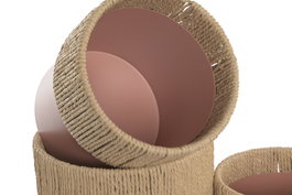 DKD Home Decor Macetero Urban Rosa Palo Natural 25 x 27 x 25 cm Set de 3