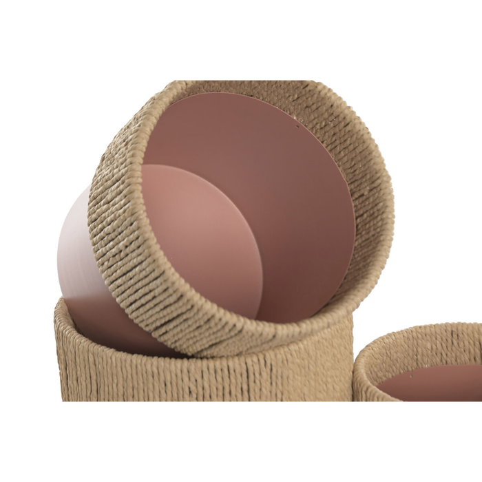 DKD Home Decor Set de 3 Maceteros de Hierro y Fibra Rosa Palo
