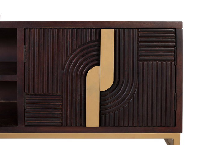 Giner y Colomer Mueble de TV de Madera Maciza de Mango con Base de Metal Dorado