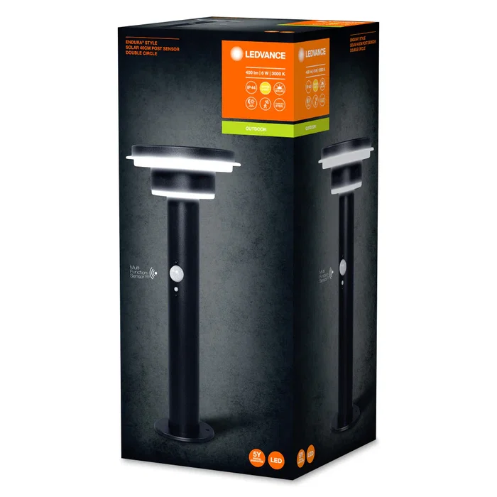 LEDVANCE Endura Solar Luminaria LED Exterior 6W IP44 con Sensor de Movimiento PIR y Luz, Batería de Litio, 400 Lúmenes, 3000K, Acero Inoxidable