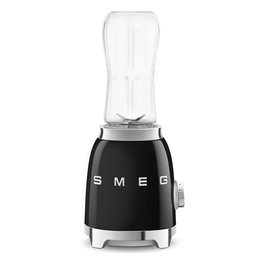 Smeg PBF01BLEU Batidora de Vaso Personal de 0.6 Litros, 300 W, 2 Velocidades, Acero Inoxidable, Incluye Jarra con Pico y Botella, Color Negro