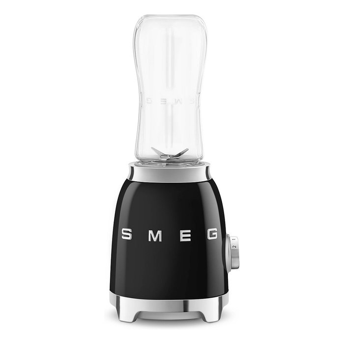 Smeg PBF01BLEU Batidora de Vaso Personal de 0.6 Litros, 300 W, 2 Velocidades, Acero Inoxidable, Incluye Jarra con Pico y Botella, Color Negro