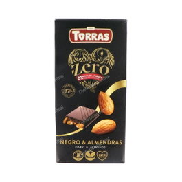 Torras Zero Negro 72% cacao con almendras enteras sin azúcar 150g