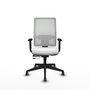 Silla de oficina Horna con mecanismo Sincro/Traslack tapizada con Tela color Blanco. Equipada con lumbar 1D, Brazos 1D y Ruedas 65 mm parqué