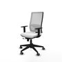Silla de oficina Horna con mecanismo Sincro/Traslack tapizada con Tela color Blanco. Equipada con lumbar 1D, Brazos 1D y Ruedas 65 mm parqué
