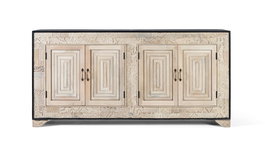 GINER Y COLOMER Aparador de Madera Mango Maciza Tallado a Mano, 4 Puertas, Color Natural y Negro, 195 cm