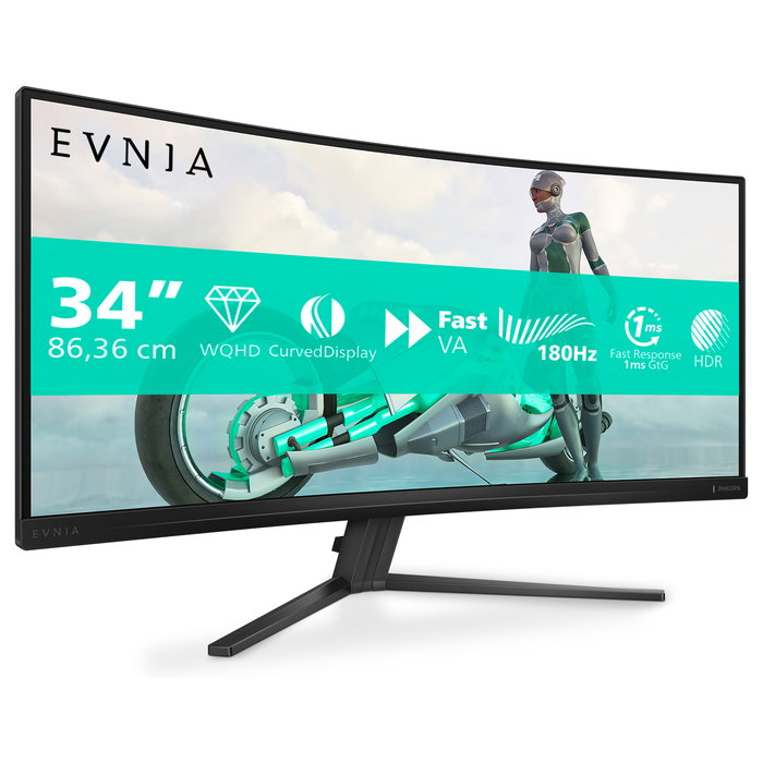 Philips Evnia 34M2C3500L/00 Monitor 34" (86,4 cm) WQHD Curvo Fast VA 180Hz 1ms HDMI DisplayPort Negro