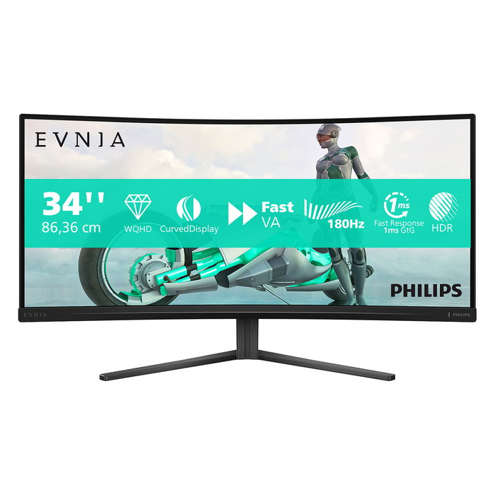 Philips Evnia 34M2C3500L/00 Monitor 34" (86,4 cm) WQHD Curvo Fast VA 180Hz 1ms HDMI DisplayPort Negro