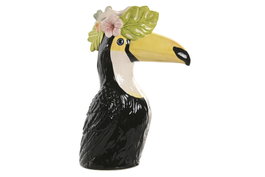 DKD Home Decor Jarrón de Cerámica Tucán Negro y Amarillo