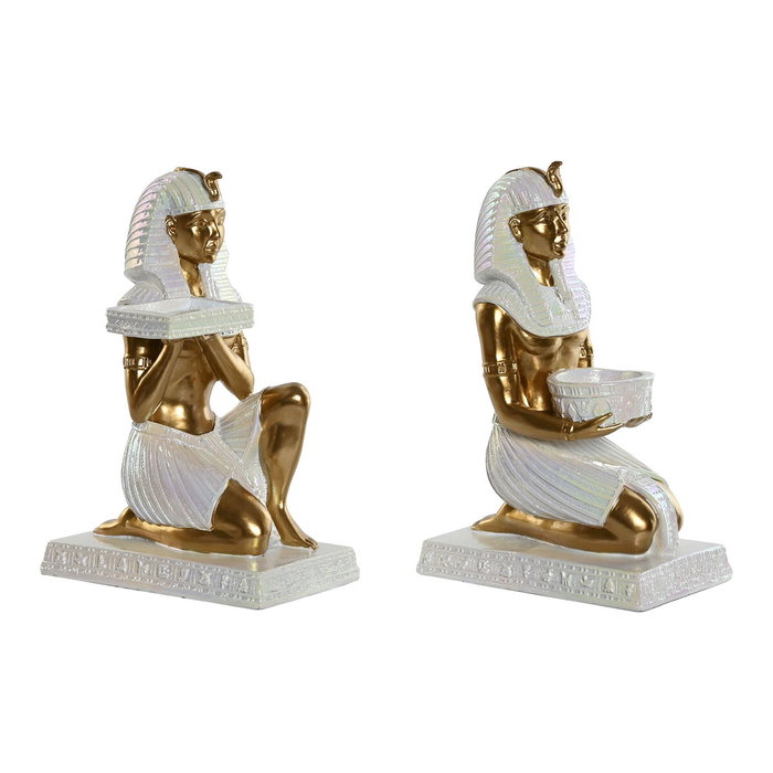 DKD Home Decor Figura de Resina Egipcia de 2 Piezas - Blanco y Dorado
