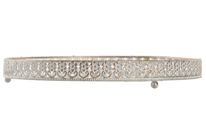 DKD Home Decor Bandeja Arabe en Metal con Espejo, Blanco y Dorado, 28.5 x 28.5 x 3.5 cm - Set de 2 Piezas (4 Unidades)