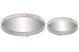 DKD Home Decor Set de 2 Bandejas de Metal y Espejo Blanco y Dorado