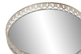 DKD Home Decor Bandeja Arabe en Metal con Espejo, Blanco y Dorado, 28.5 x 28.5 x 3.5 cm - Set de 2 Piezas (4 Unidades)