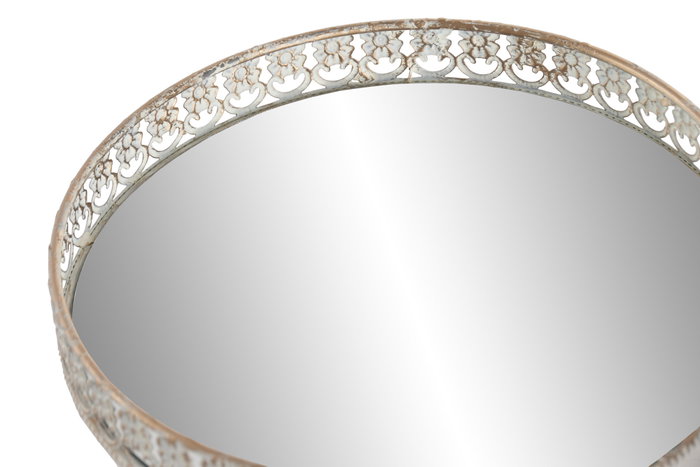 DKD Home Decor Bandeja Arabe en Metal con Espejo, Blanco y Dorado, 28.5 x 28.5 x 3.5 cm - Set de 2 Piezas (4 Unidades)