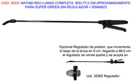 MATABI Lanza de Recambio 77.0 cm sin Filtro Verde y sin Regulador