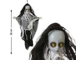 Figura Demonio Colgante Rojo Con Cuernos 153 cm Luz-Sonido Halloween