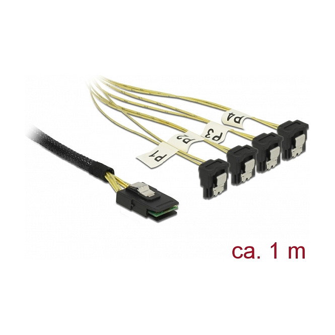 DeLOCK 85687 Cable Mini SAS SFF-8087 a 4 x SATA 7 pin angulado, 1 m