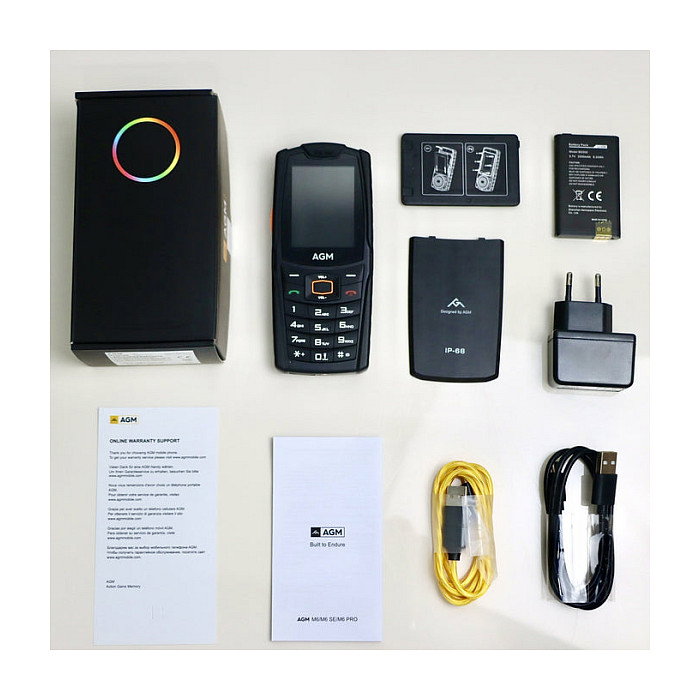 AGM M6 Bartype - Teléfono móvil resistente IP68/IP69K 4G, pantalla 2.4", doble SIM, cámara 0.3 MP, batería 2500 mAh, color Negro