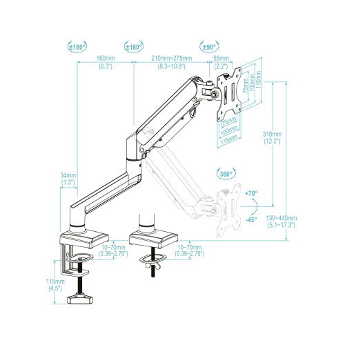 Tooq Soporte de Mesa para Monitor DB1334TNR-W, 13-34 pulgadas, Blanco