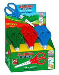 Alpino Set de 25 Tijeras Escolares de Acero Inoxidable de 130 mm Colores Surtidos