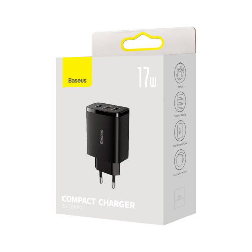 BASEUS Compact Charger 3U 17W EU Black CCXJ020101