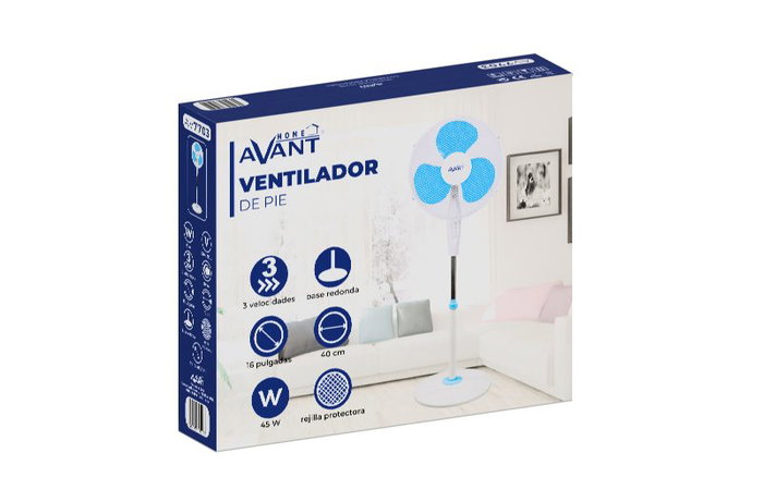 AVANT Ventilador de Pie 16" (40 cm), 45W, con Base Redonda