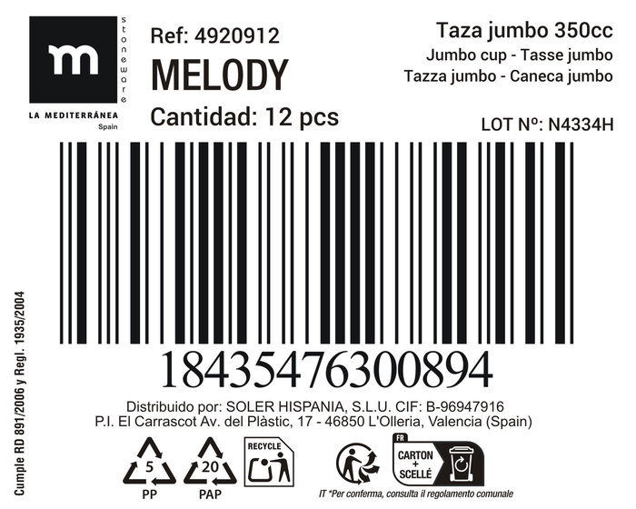 Inde Mug 350Cc "Melody" Md Ø8.9x10.4cm (36 Unidades)