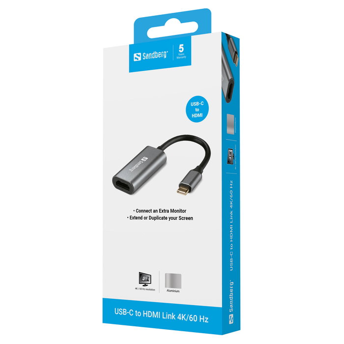 Sandberg USB-C to HDMI Link 4K/60 Hz Aluminio/Blanco Sandberg USB-C to HDMI Link 4K/60 Hz Aluminio/Blanco