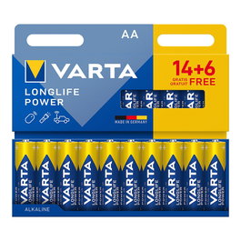 Varta Pila Alcalina Longlife Power AA LR06 Blister 20 Unidades (14+6) Ø14,5 x 50,5 mm