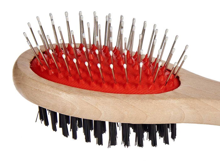 Mascow Cepillo Doble para Mascota Mango Madera Acero Plástico Negro Marrón Rojo 9.7x5.5x5 cm (Set de 24)