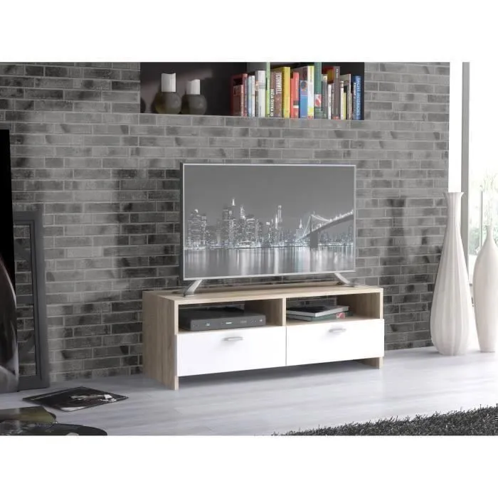 FINLANDEK Mueble TV HELPPO contemporáneo blanco mate con efecto roble - An. 95 cm